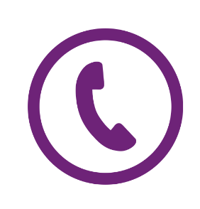 dark purple illustration of phone handset inside a circle